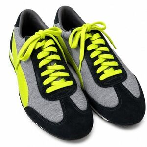 PUMA 76 Sport Lifestyle Low-Profile Sneaker Womens Sz 9 Gray Black Neon Green